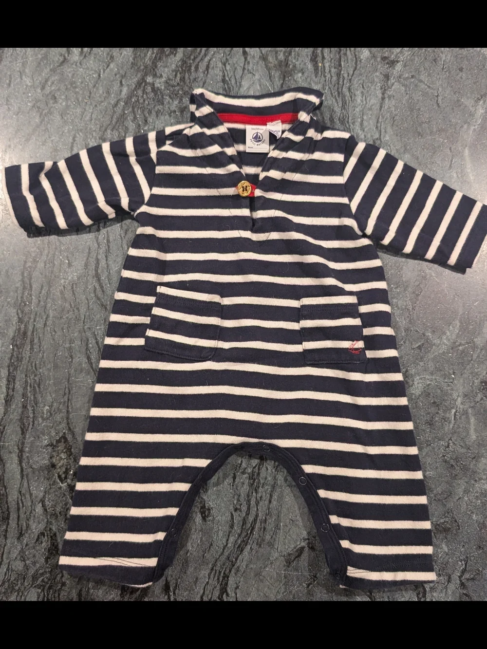 Petit Bateau Navy and White Striped Cotton One-Piece